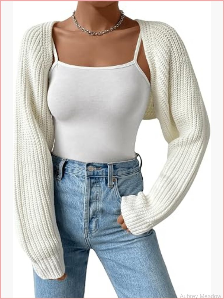 Y2k Cropped Cardigan Sweater Lightweight Knit Open Front Bolero Shrug